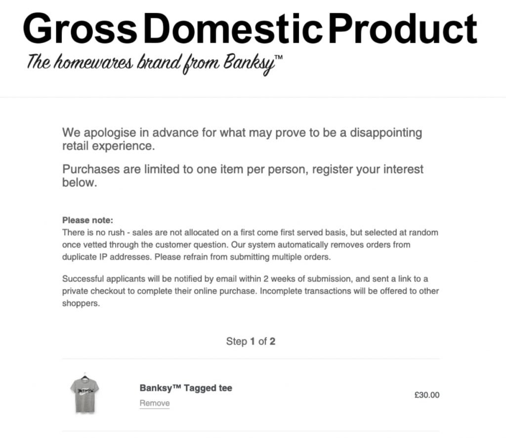 come funziona Gross Domestic Product, negozio di Bansky