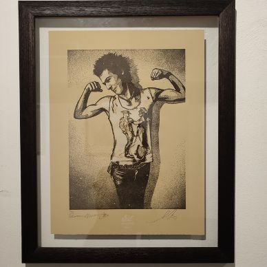 Sid Vicious, illustrazione di Shepard Fairey, foto Dennis Morris